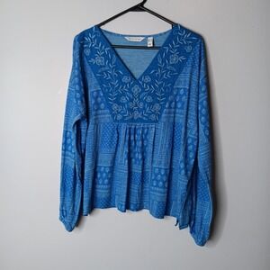 Canyon Retreat Top Medium Blue Flowy Boho Peasant Cover Up Resort Cruise Indie